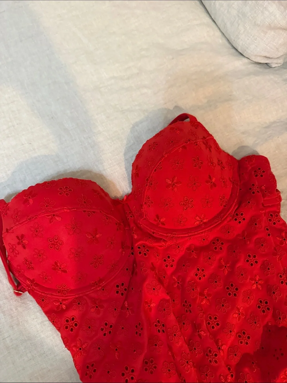 Frankie’s Bikinis x Pink Red Eyelet Lace One-Piece Swimsuit
